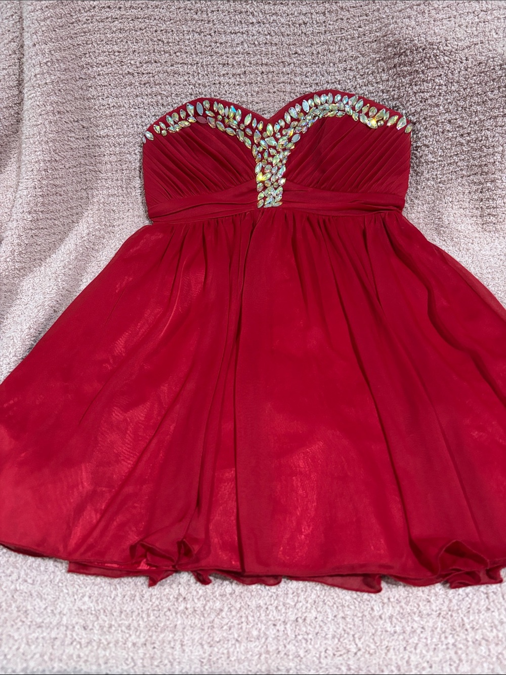 My Michelle Red Strapless Jewel-Accent Mini Dress